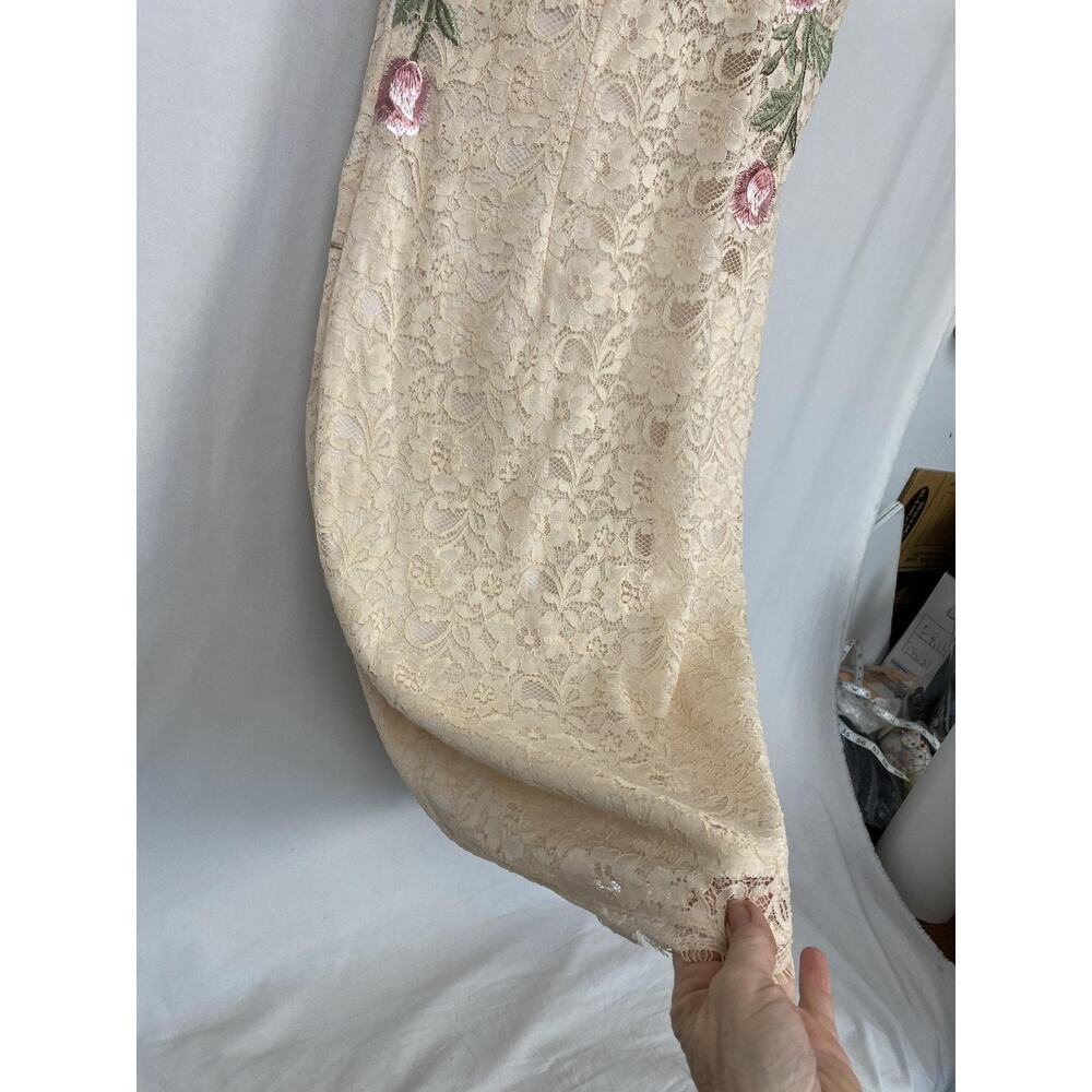 Adrianna Papell Dress Womens 16 Beige Embroidered Floral Lace Sheath Cocktail - Picture 4 of 14